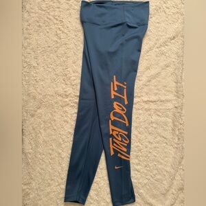 Nike Kids Blue Leggings with Orange Print